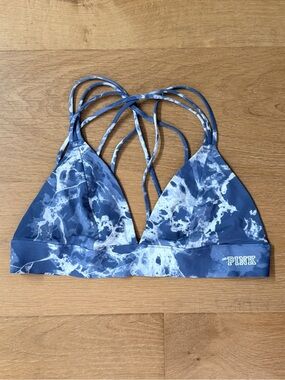 PINK Victoria's Secret Marble Tie-Dye Print Multi-Strap Bralette Blue White L